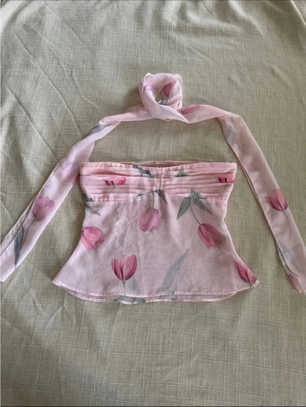 Princess Polly Pink Floral Halter Tube Top with Neck Tie